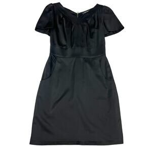 Laila Azhar Dress Black Short Sleeve  V-Neck Back Zip Women's 4‎ Cocktail Party